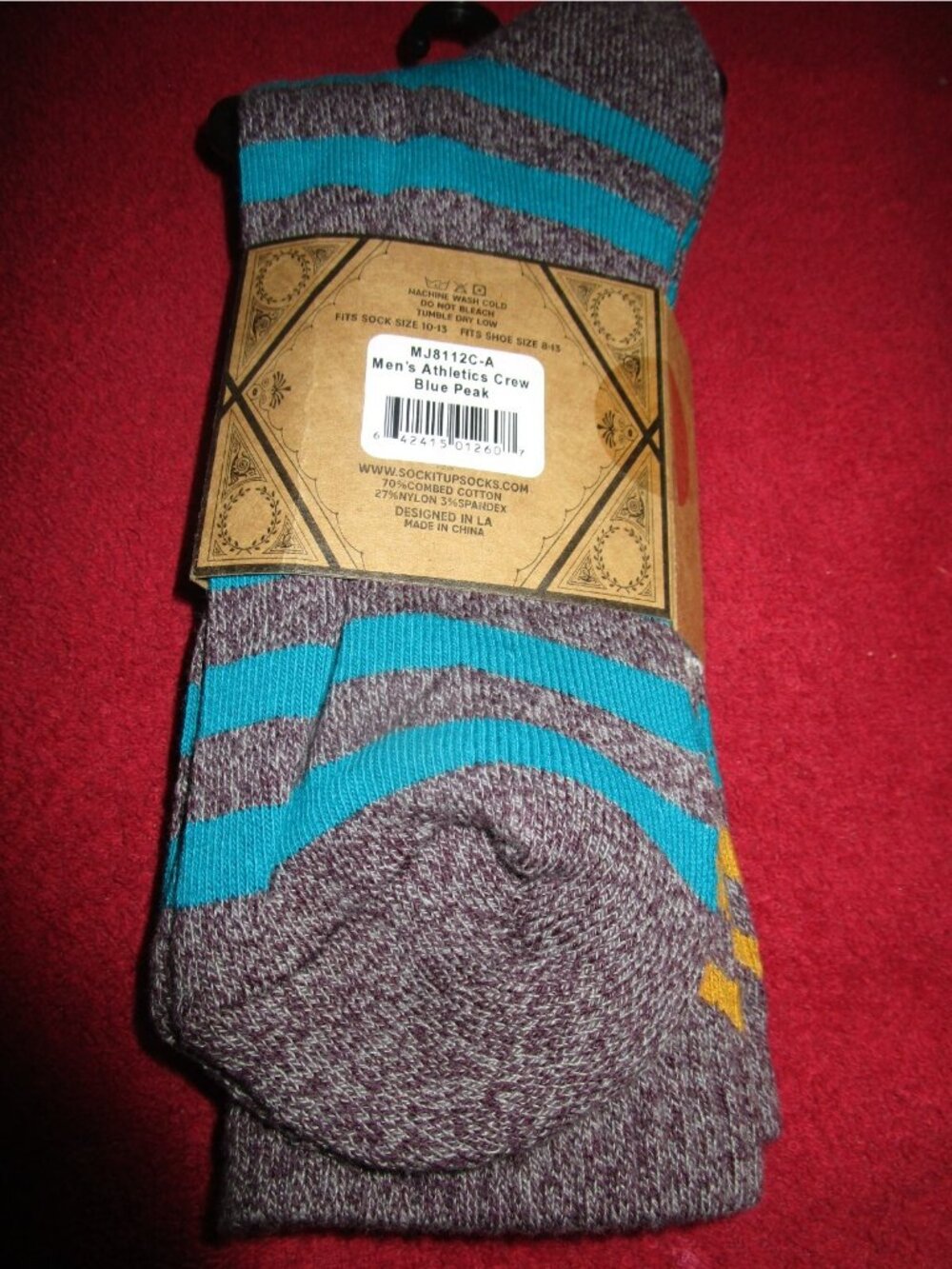 Sock It Up Men’s Athletic Crew Cotton Socks 1 Pair Fits 8-13 Shoe Blue Peak - Picture 2 of 4